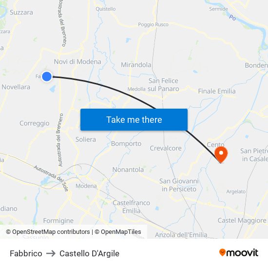 Fabbrico to Castello D'Argile map