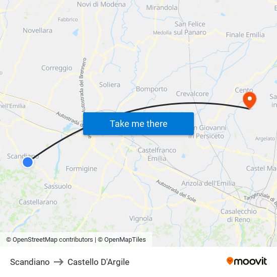 Scandiano to Castello D'Argile map