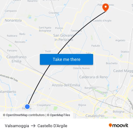 Valsamoggia to Castello D'Argile map