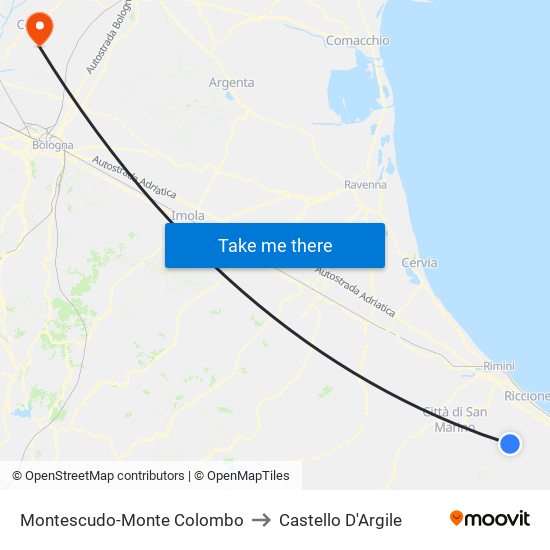 Montescudo-Monte Colombo to Castello D'Argile map