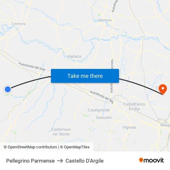 Pellegrino Parmense to Castello D'Argile map