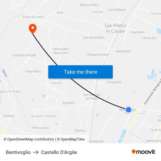 Bentivoglio to Castello D'Argile map