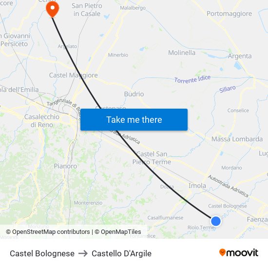 Castel Bolognese to Castello D'Argile map