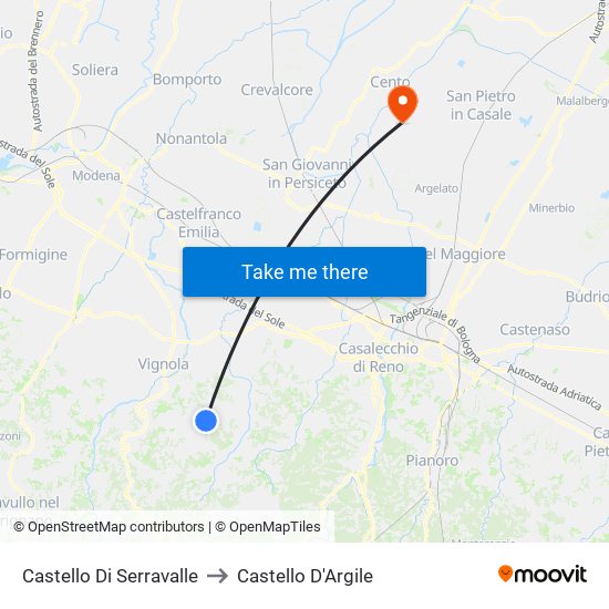 Castello Di Serravalle to Castello D'Argile map