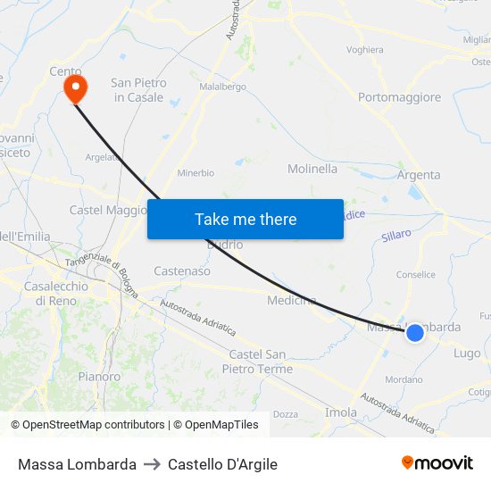 Massa Lombarda to Castello D'Argile map