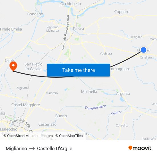 Migliarino to Castello D'Argile map