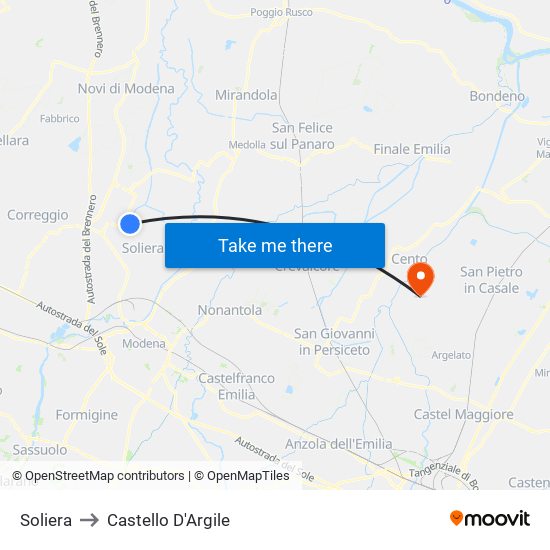 Soliera to Castello D'Argile map
