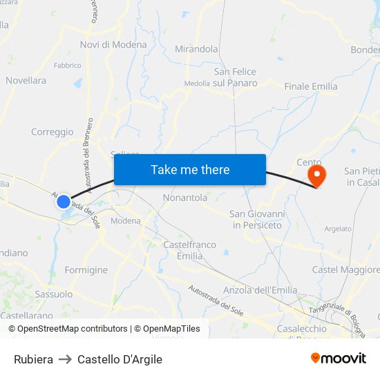 Rubiera to Castello D'Argile map