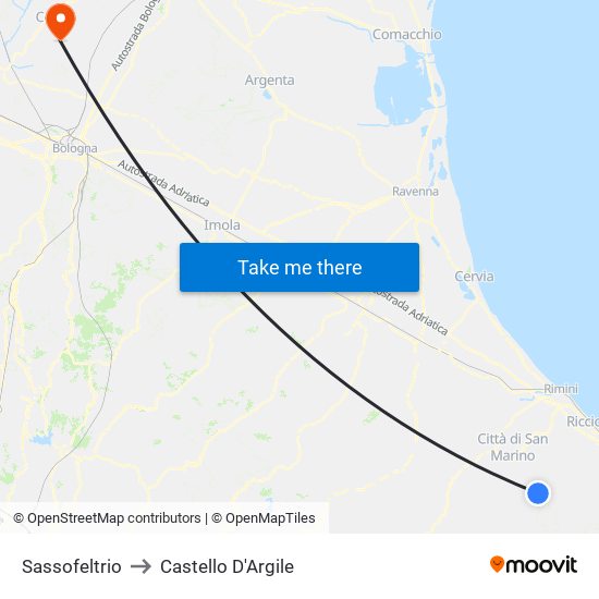 Sassofeltrio to Castello D'Argile map