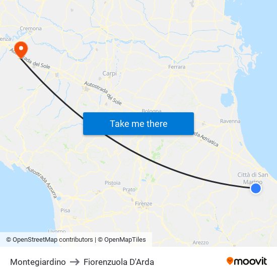 Montegiardino to Fiorenzuola D'Arda map