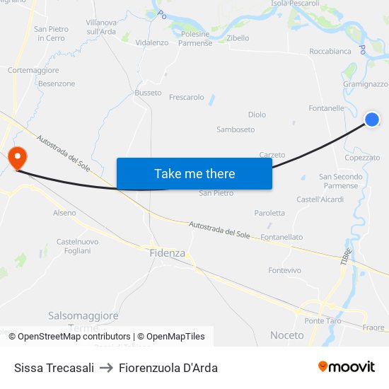 Sissa Trecasali to Fiorenzuola D'Arda map