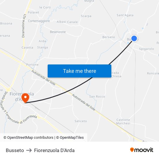 Busseto to Fiorenzuola D'Arda map