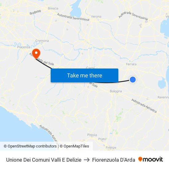 Unione Dei Comuni Valli E Delizie to Fiorenzuola D'Arda map