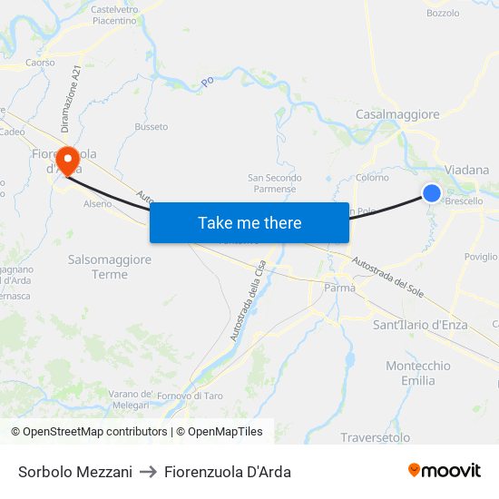 Sorbolo Mezzani to Fiorenzuola D'Arda map
