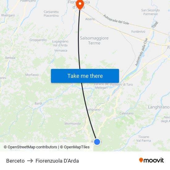 Berceto to Fiorenzuola D'Arda map