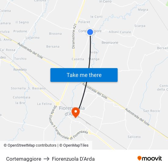 Cortemaggiore to Fiorenzuola D'Arda map