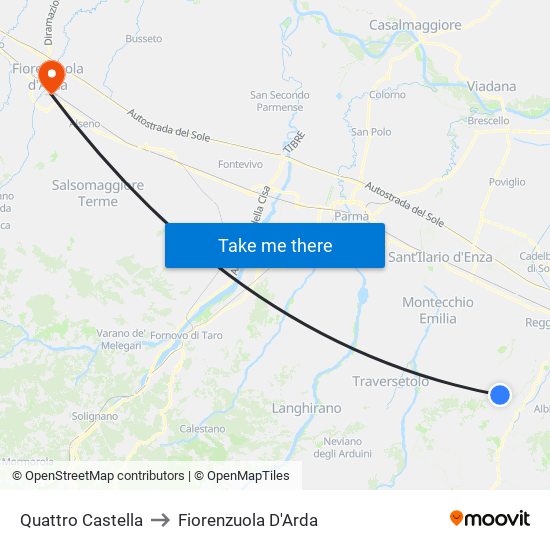 Quattro Castella to Fiorenzuola D'Arda map