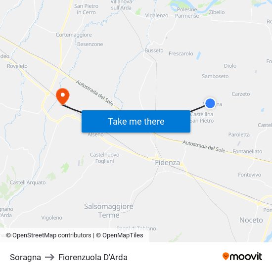 Soragna to Fiorenzuola D'Arda map