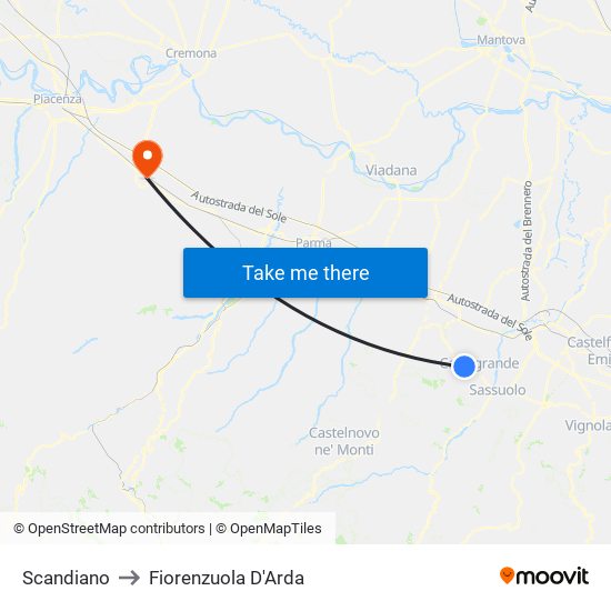 Scandiano to Fiorenzuola D'Arda map