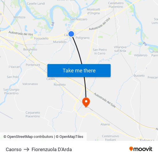 Caorso to Fiorenzuola D'Arda map