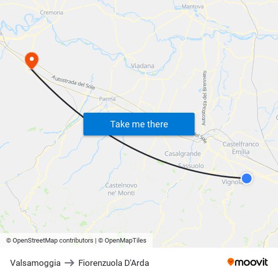 Valsamoggia to Fiorenzuola D'Arda map