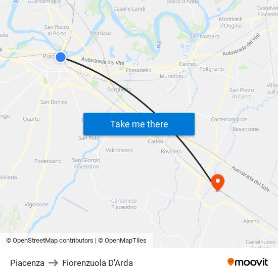 Piacenza to Fiorenzuola D'Arda map