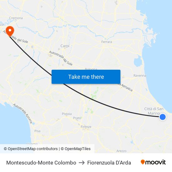 Montescudo-Monte Colombo to Fiorenzuola D'Arda map