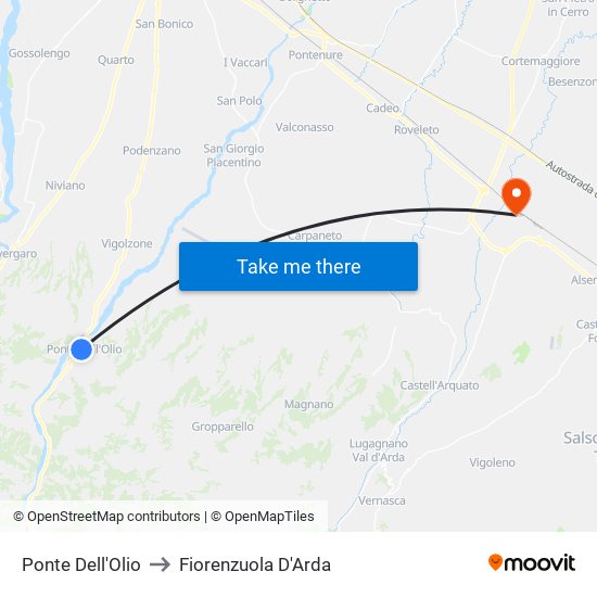 Ponte Dell'Olio to Fiorenzuola D'Arda map