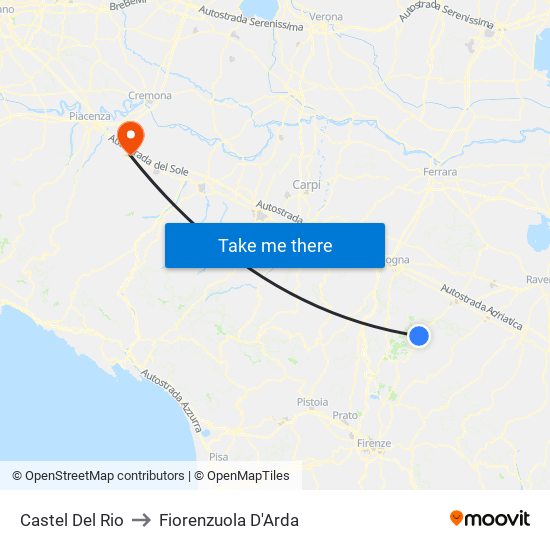 Castel Del Rio to Fiorenzuola D'Arda map