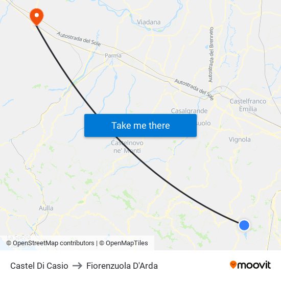 Castel Di Casio to Fiorenzuola D'Arda map