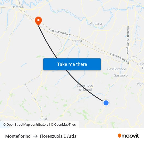 Montefiorino to Fiorenzuola D'Arda map