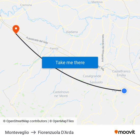 Monteveglio to Fiorenzuola D'Arda map