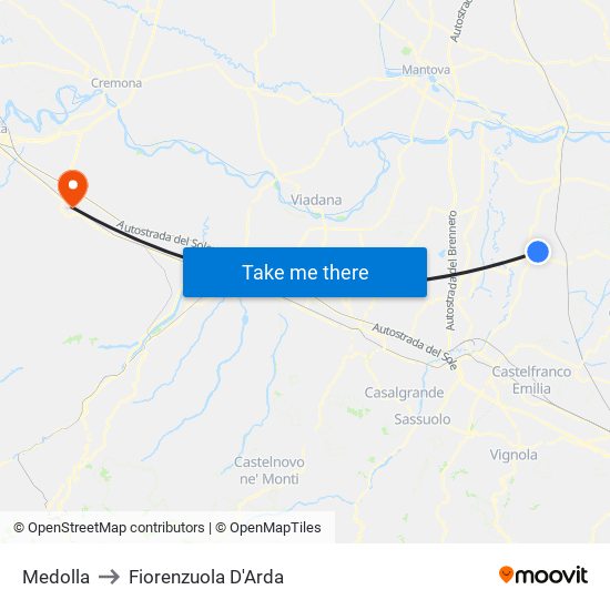 Medolla to Fiorenzuola D'Arda map