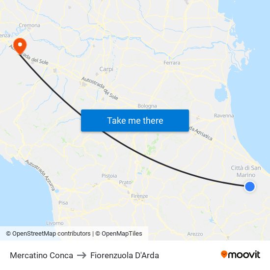 Mercatino Conca to Fiorenzuola D'Arda map