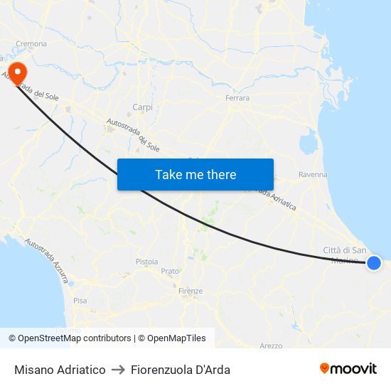 Misano Adriatico to Fiorenzuola D'Arda map