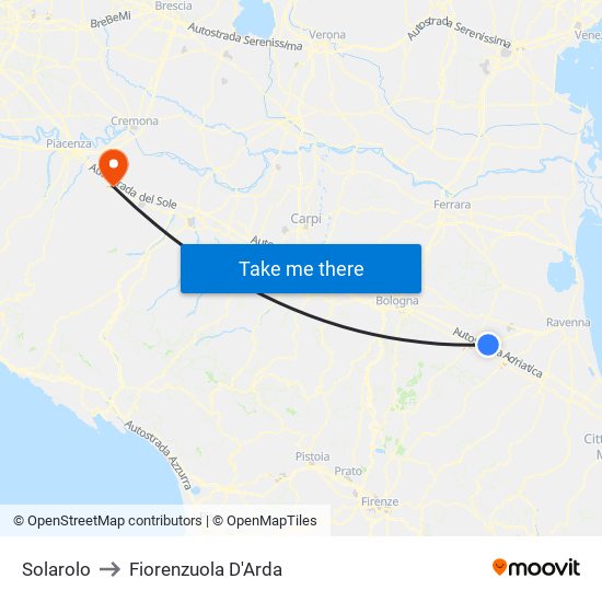 Solarolo to Fiorenzuola D'Arda map