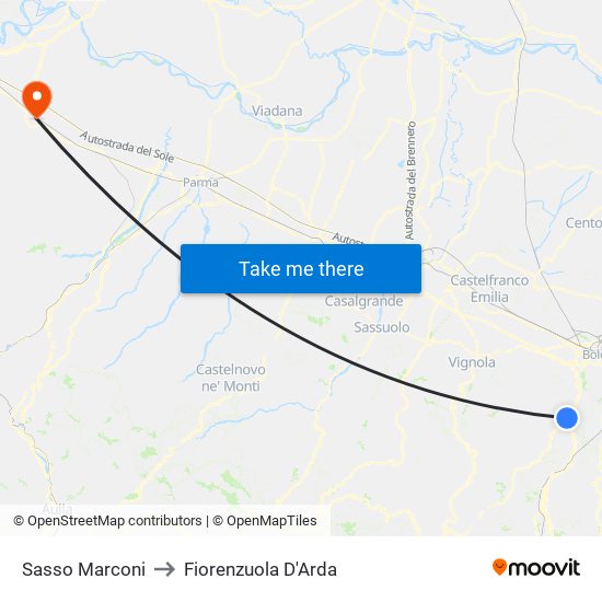 Sasso Marconi to Fiorenzuola D'Arda map