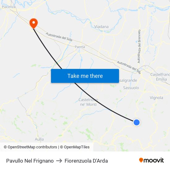 Pavullo Nel Frignano to Fiorenzuola D'Arda map