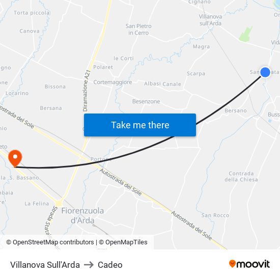 Villanova Sull'Arda to Cadeo map