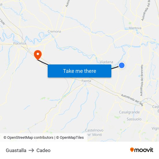 Guastalla to Cadeo map