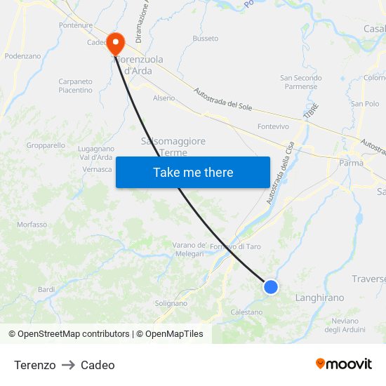 Terenzo to Cadeo map