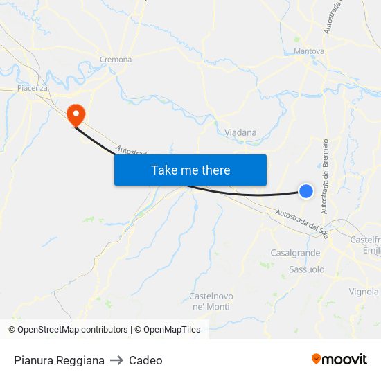 Pianura Reggiana to Cadeo map