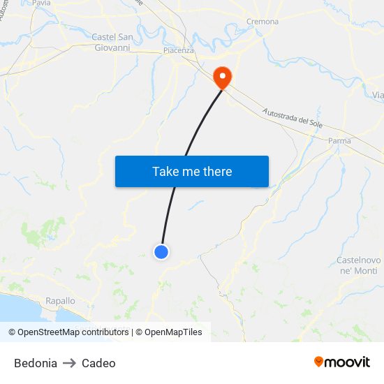 Bedonia to Cadeo map