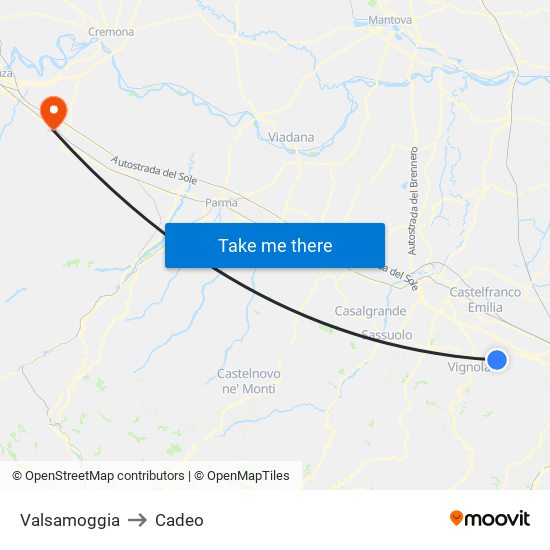 Valsamoggia to Cadeo map