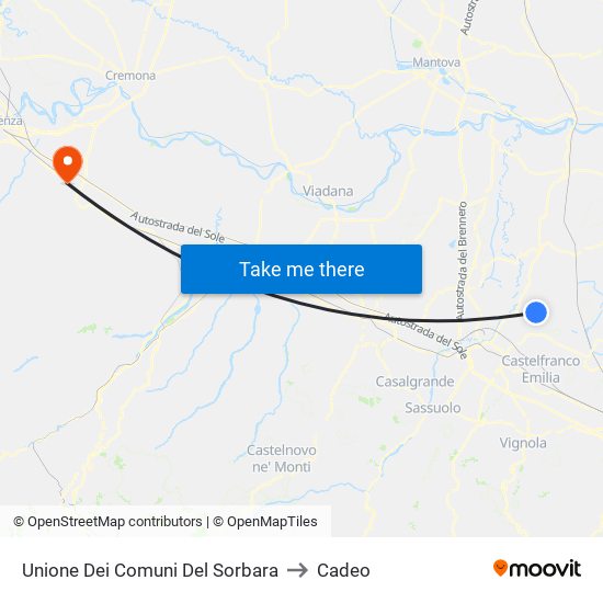 Unione Dei Comuni Del Sorbara to Cadeo map