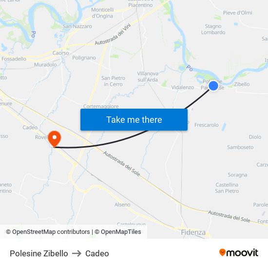 Polesine Zibello to Cadeo map