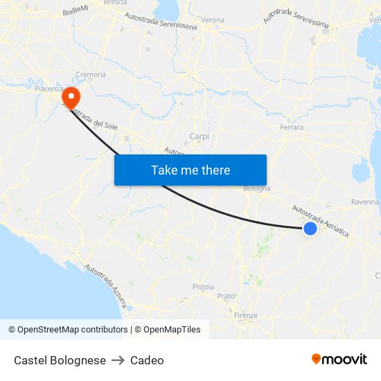 Castel Bolognese to Cadeo map