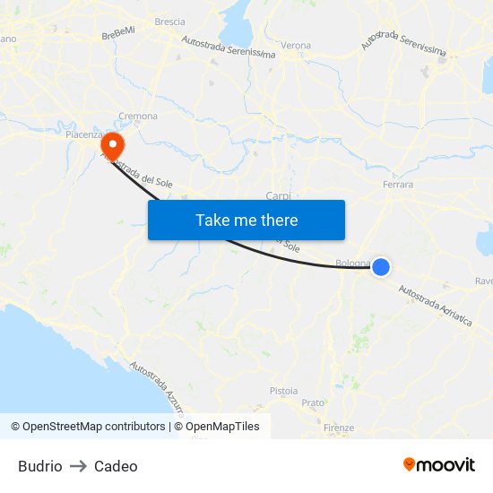 Budrio to Cadeo map