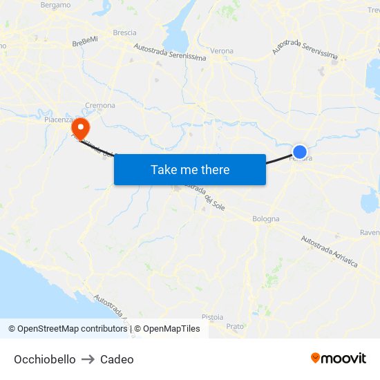 Occhiobello to Cadeo map