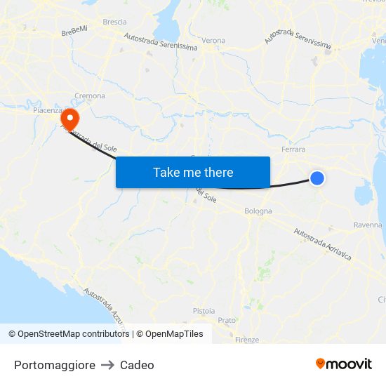 Portomaggiore to Cadeo map